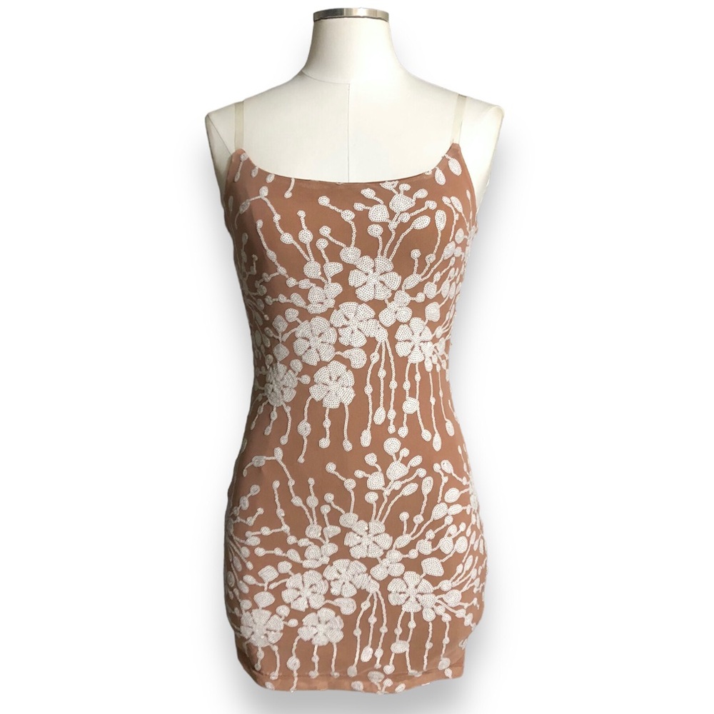 CBR Sequin Floral Mesh Bodycon Dress